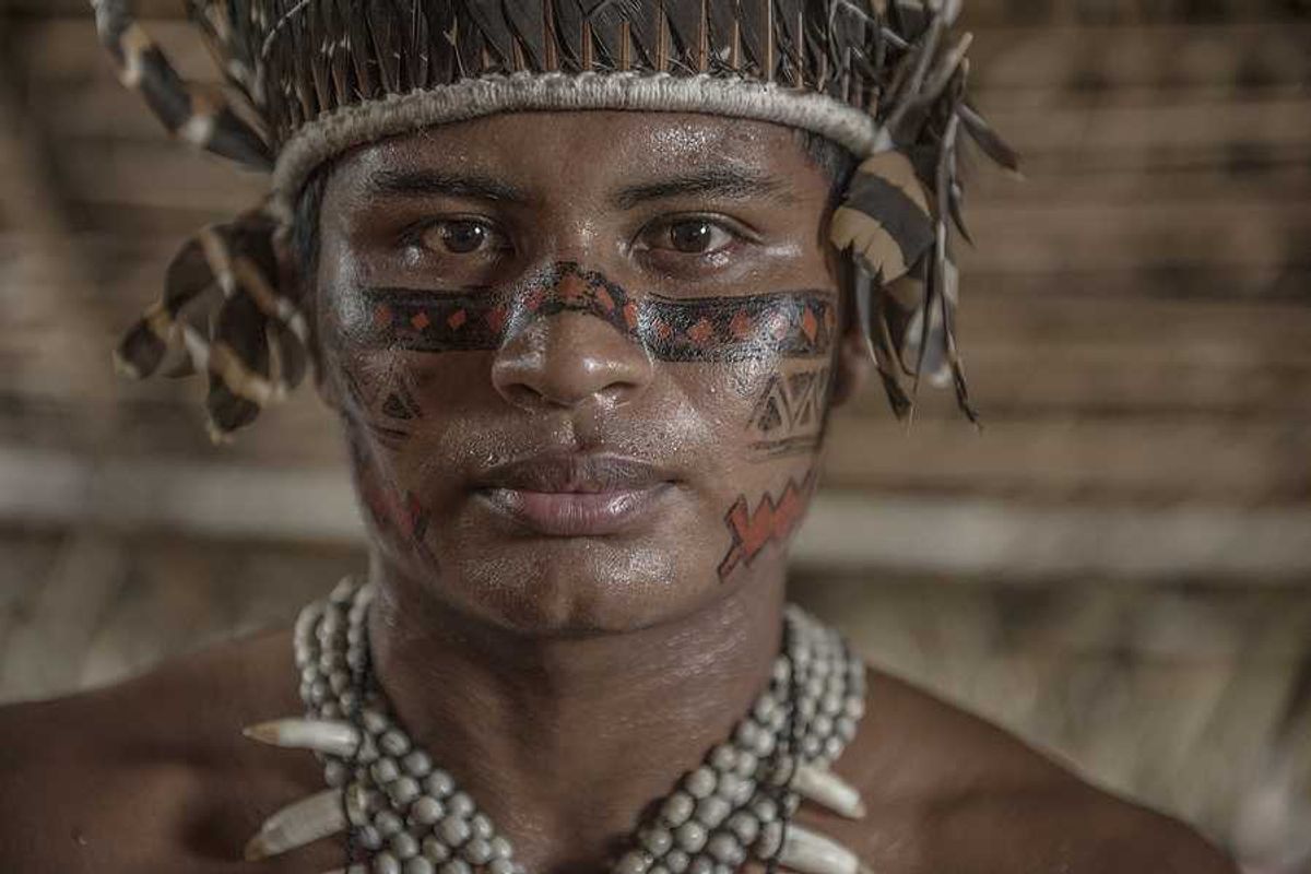 An indigenous Amazon man in native clothing