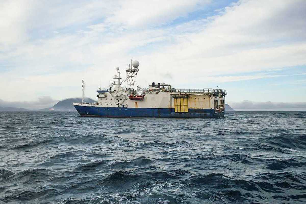 An ocean research ship on the sea