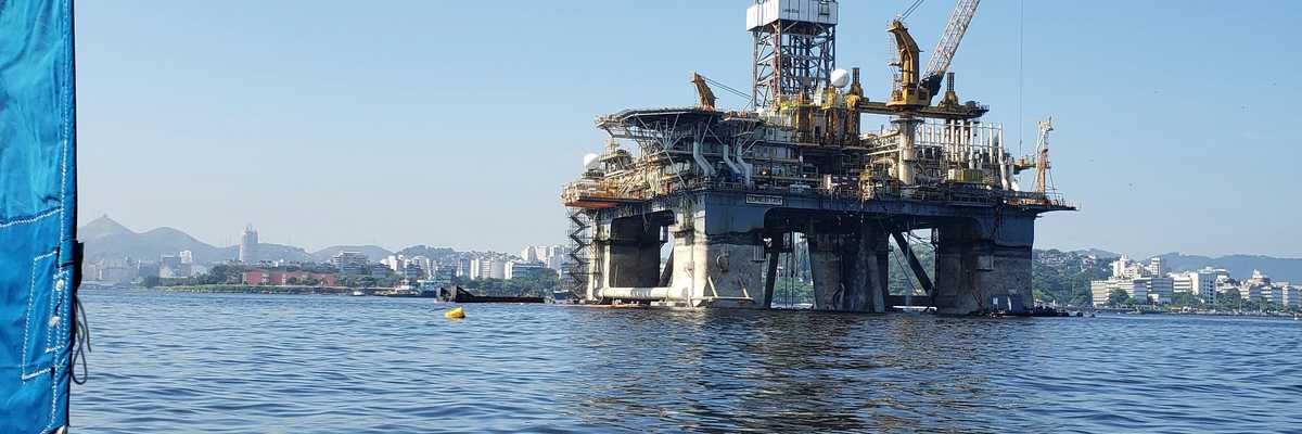 An offshore oil drilling platform near Rio de Janeiro.