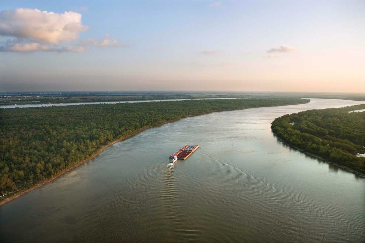 Barge transporting timber on the Congo River