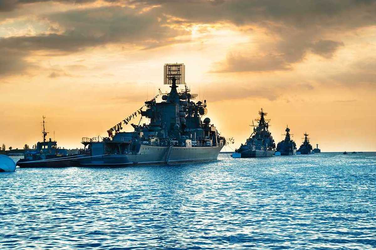 Battle ships heading into the sunset