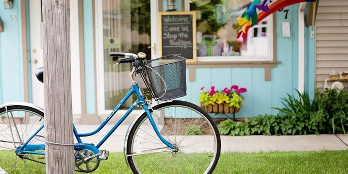 bicycle in front of a store