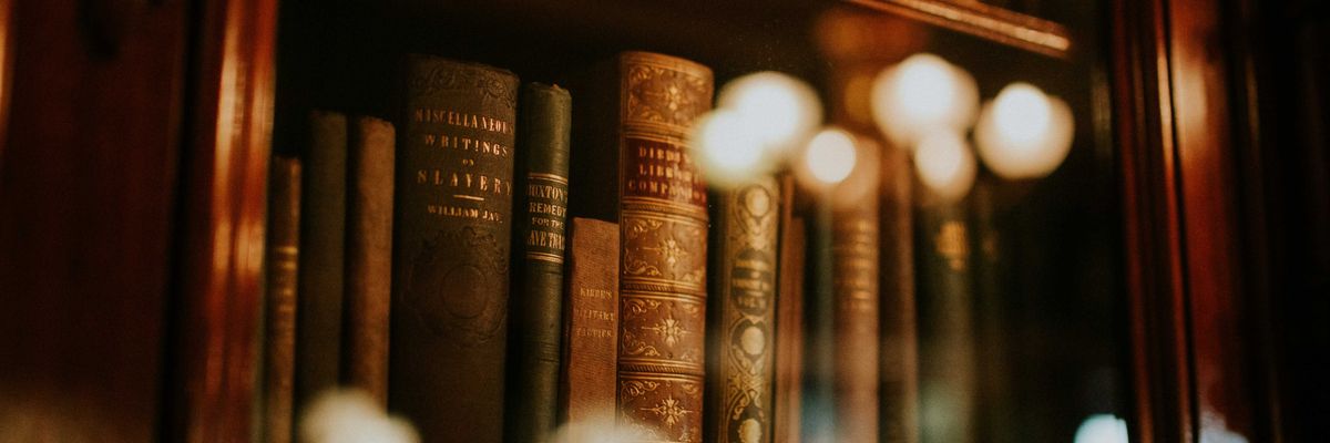 Books in a glass bookshelf