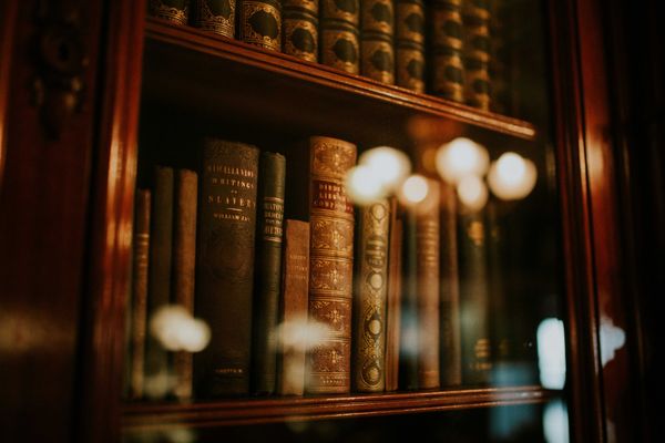 Books in a glass bookshelf