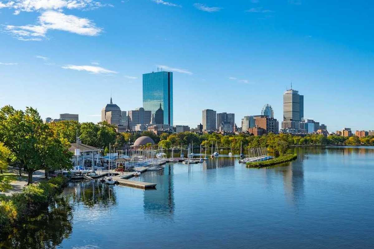 Boston, Massachusetts, skyline with Charles River in the foreground