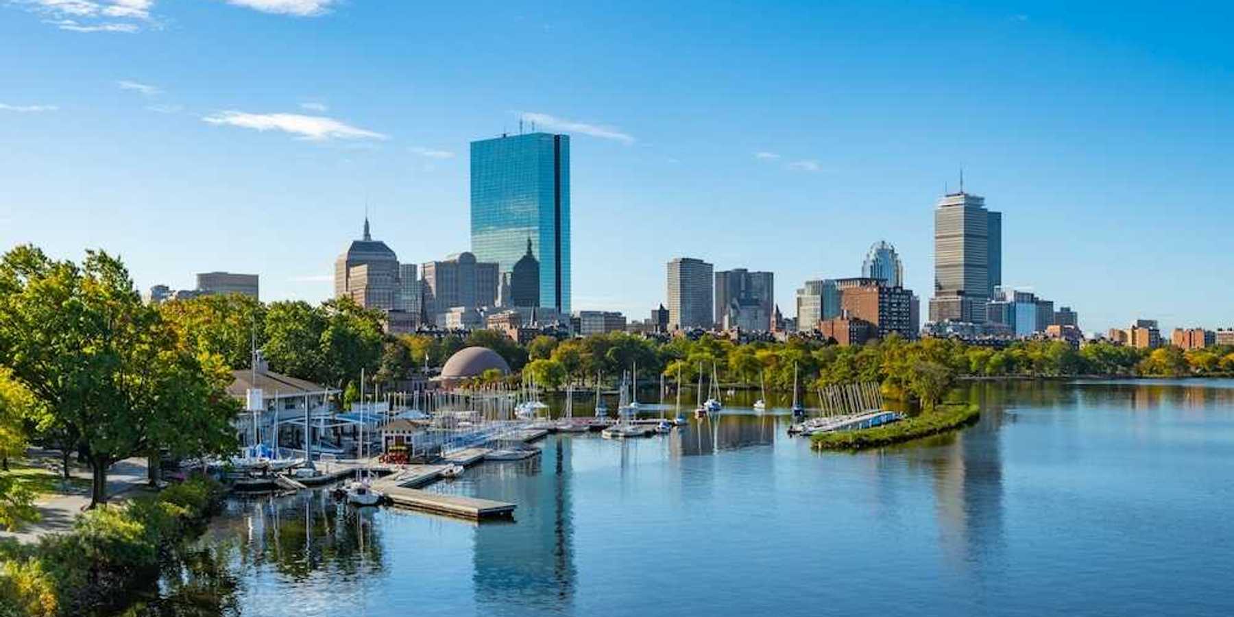 Boston, Massachusetts, skyline with Charles River in the foreground