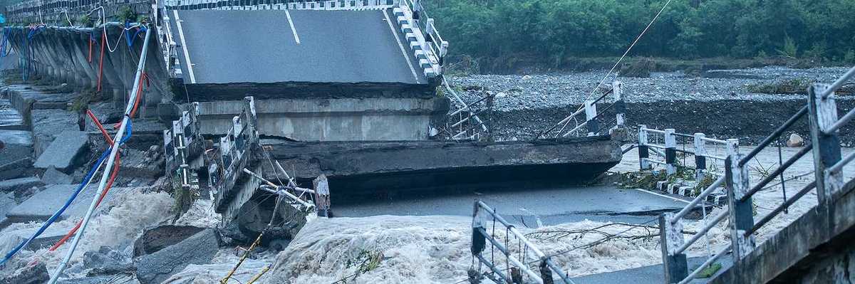 Bridge wash-out during Himalaya flooding