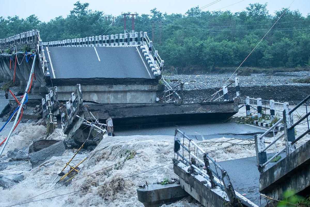 Bridge wash-out during Himalaya flooding