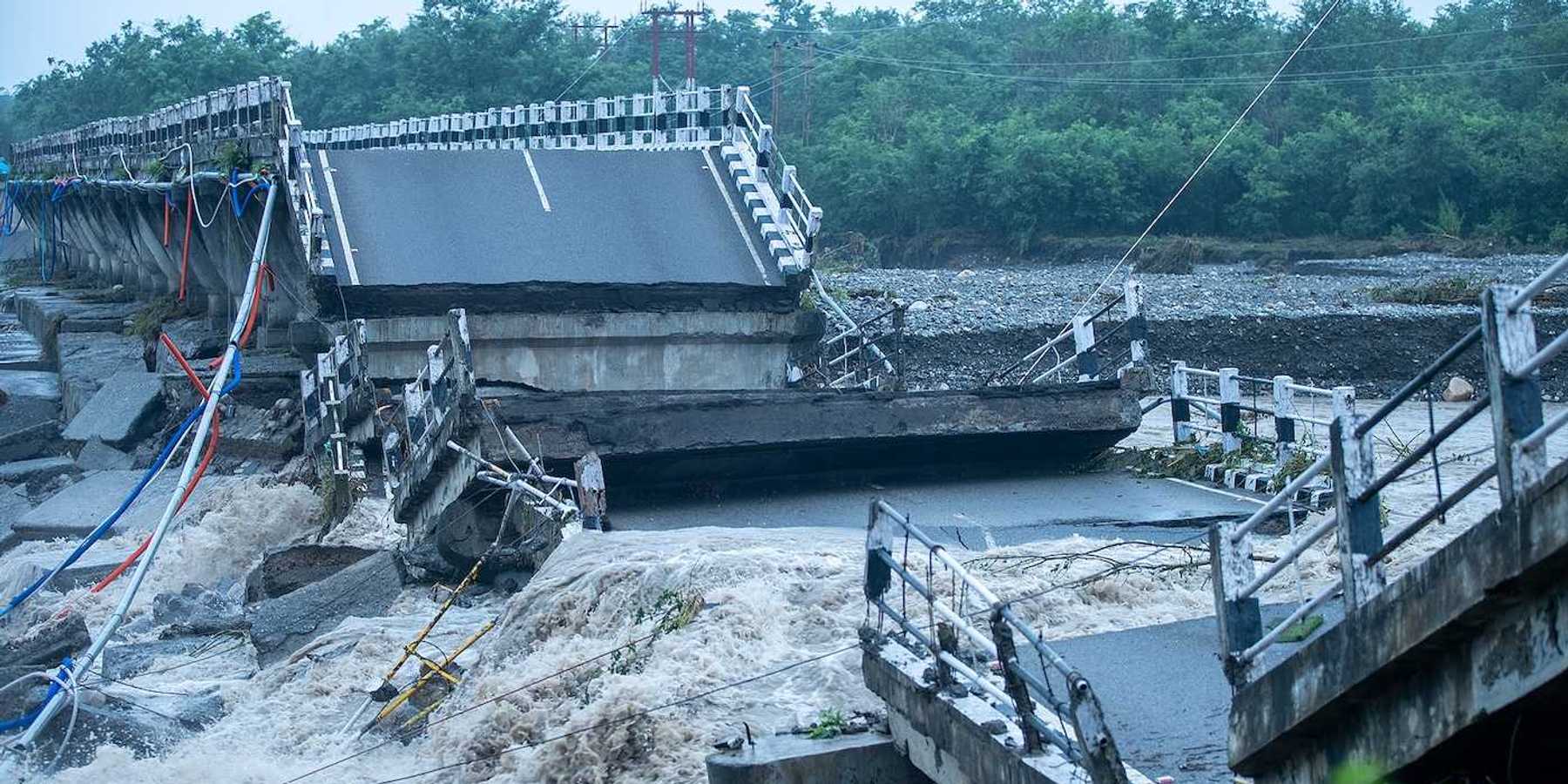 Bridge wash-out during Himalaya flooding