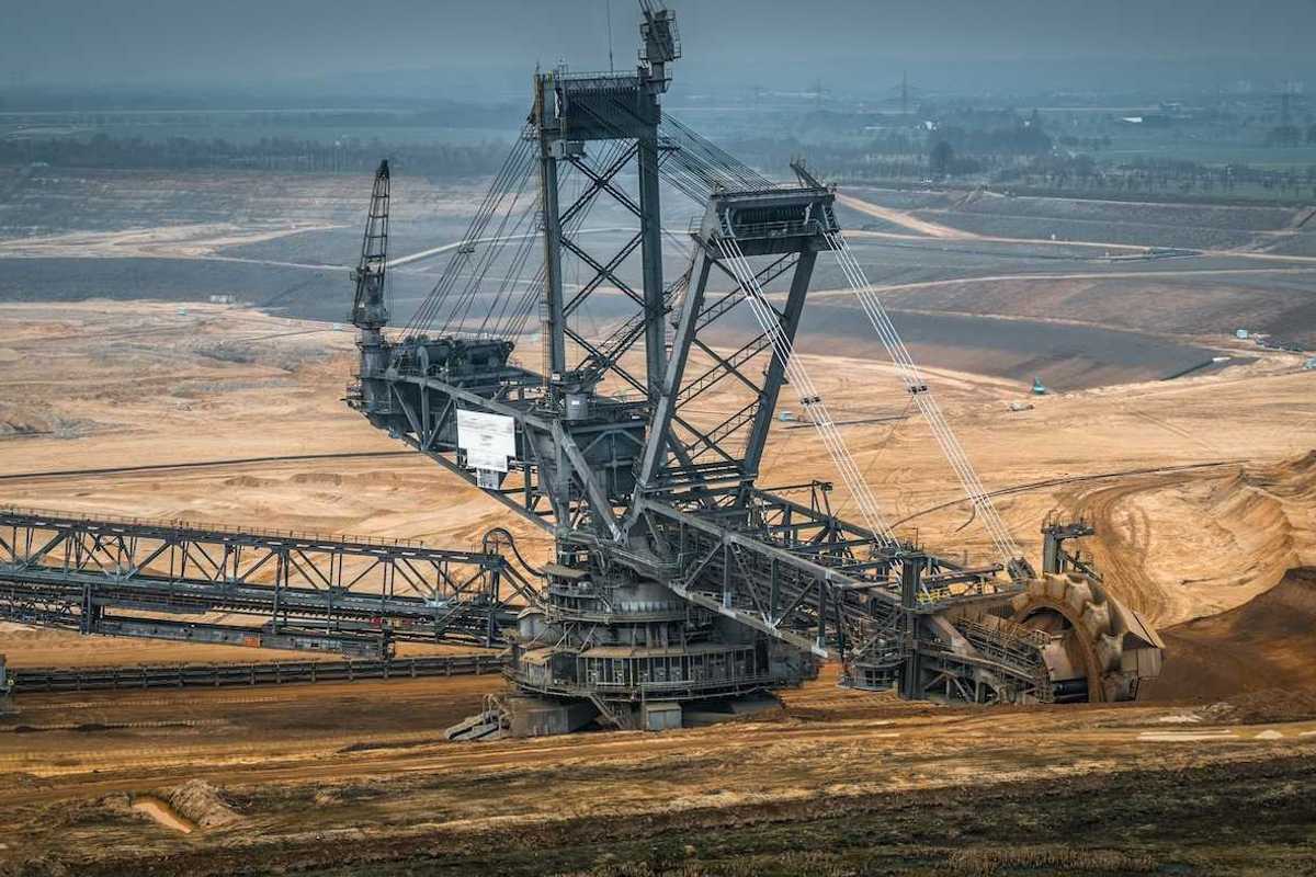 Bucket-wheel excavator working an open-pit coal mine