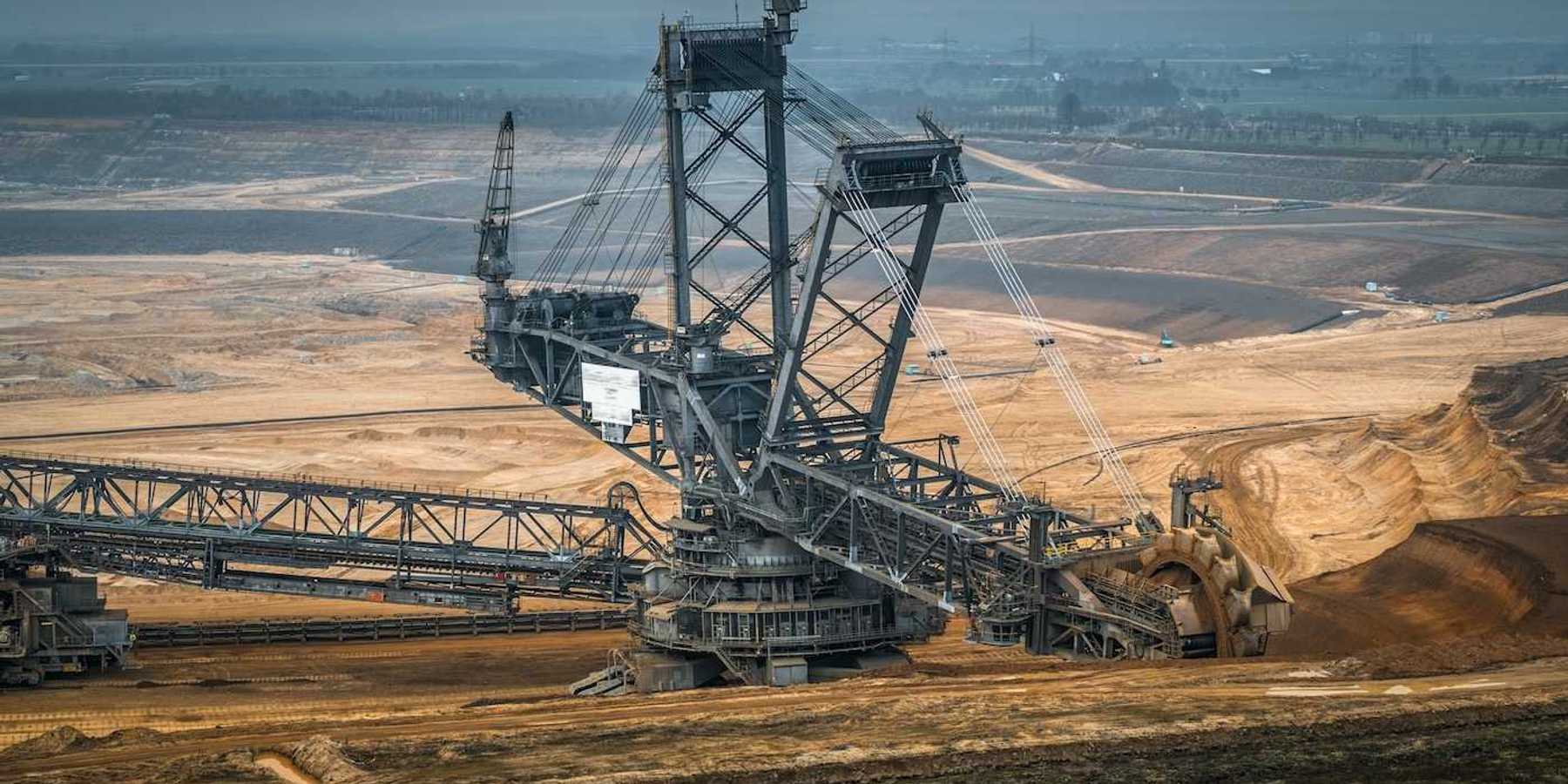 Bucket-wheel excavator working an open-pit coal mine