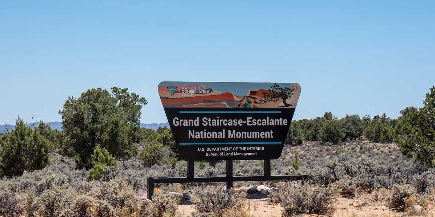 Bureau of Land Management sign for the Grand Staircase Escalante National Monument in Utah.
