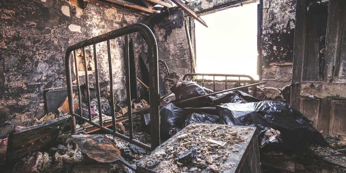 Burned at room post-fire aftermath