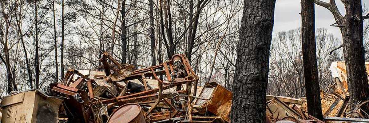 Burned-out rubble as a result of a wildfire