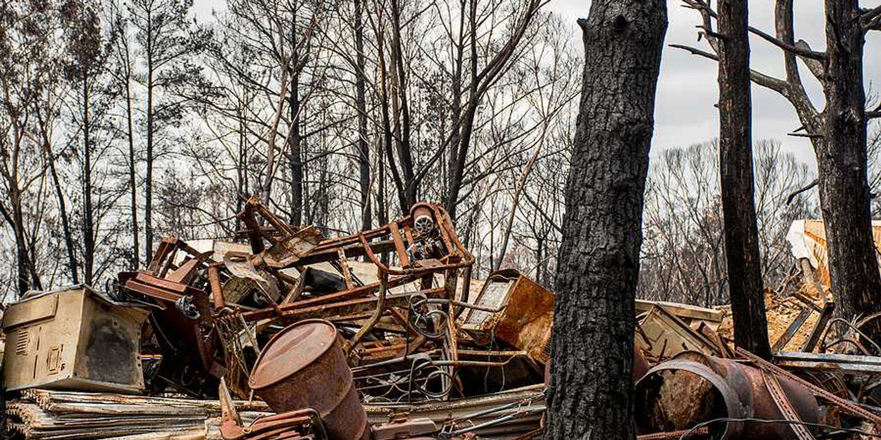 Burned-out rubble as a result of a wildfire
