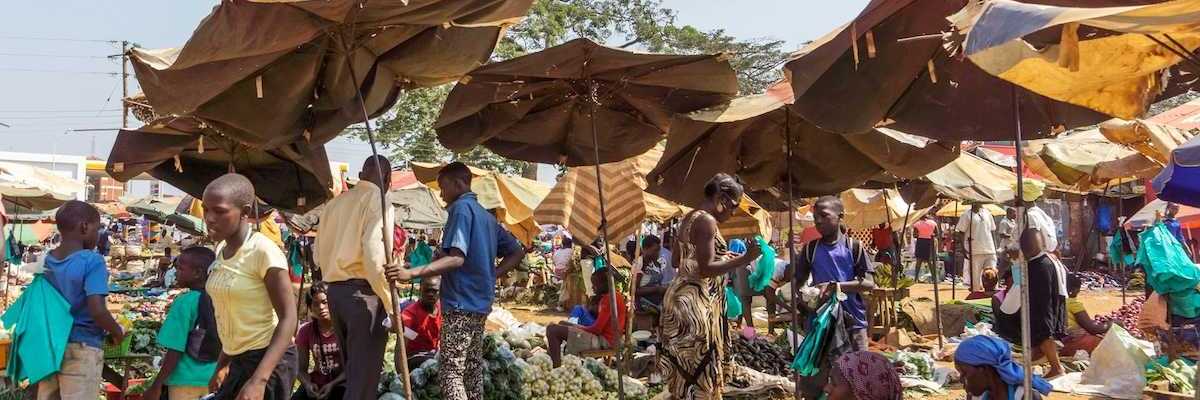 Bustling open-air market in Uganda