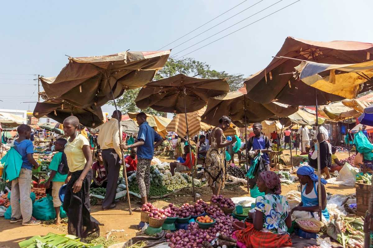 Bustling open-air market in Uganda