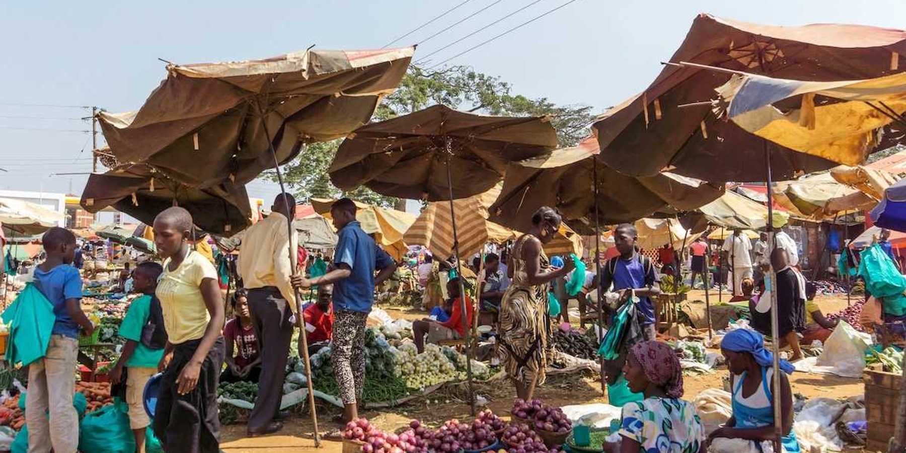 Bustling open-air market in Uganda