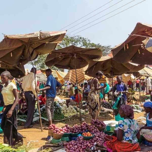 Bustling open-air market in Uganda