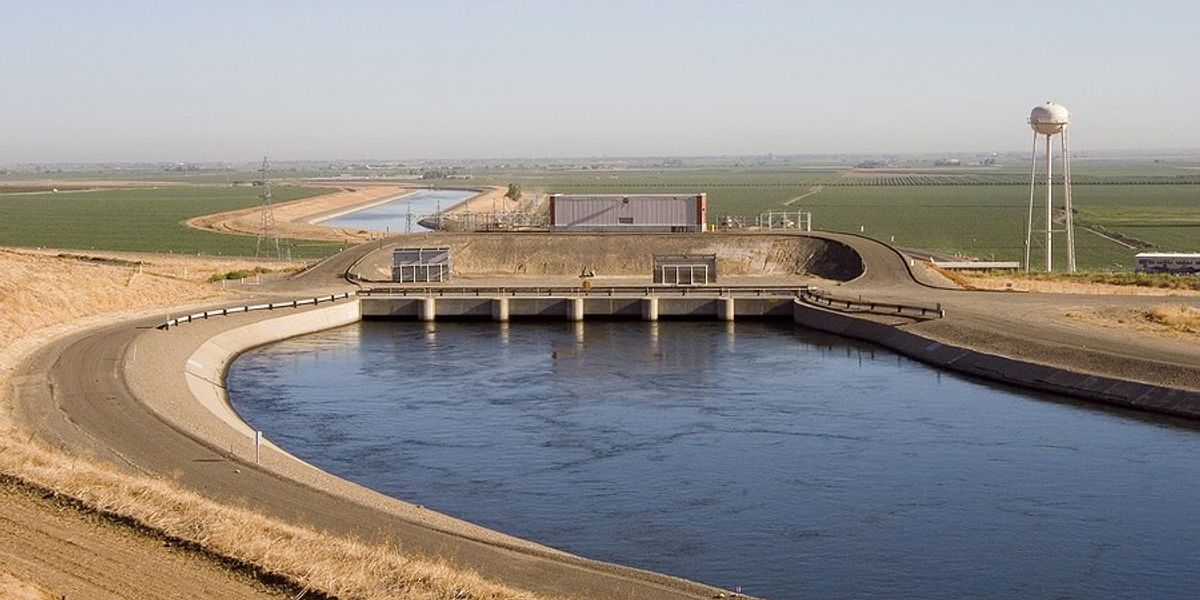 California aqueduct surrounded by farmland