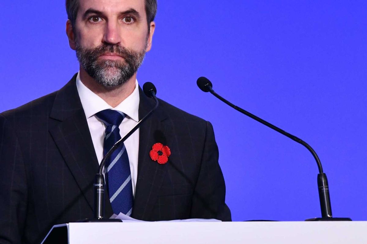 Canada's former culture minister Steven Guilbeault at lectern COP26 UN climate change conference 2021
