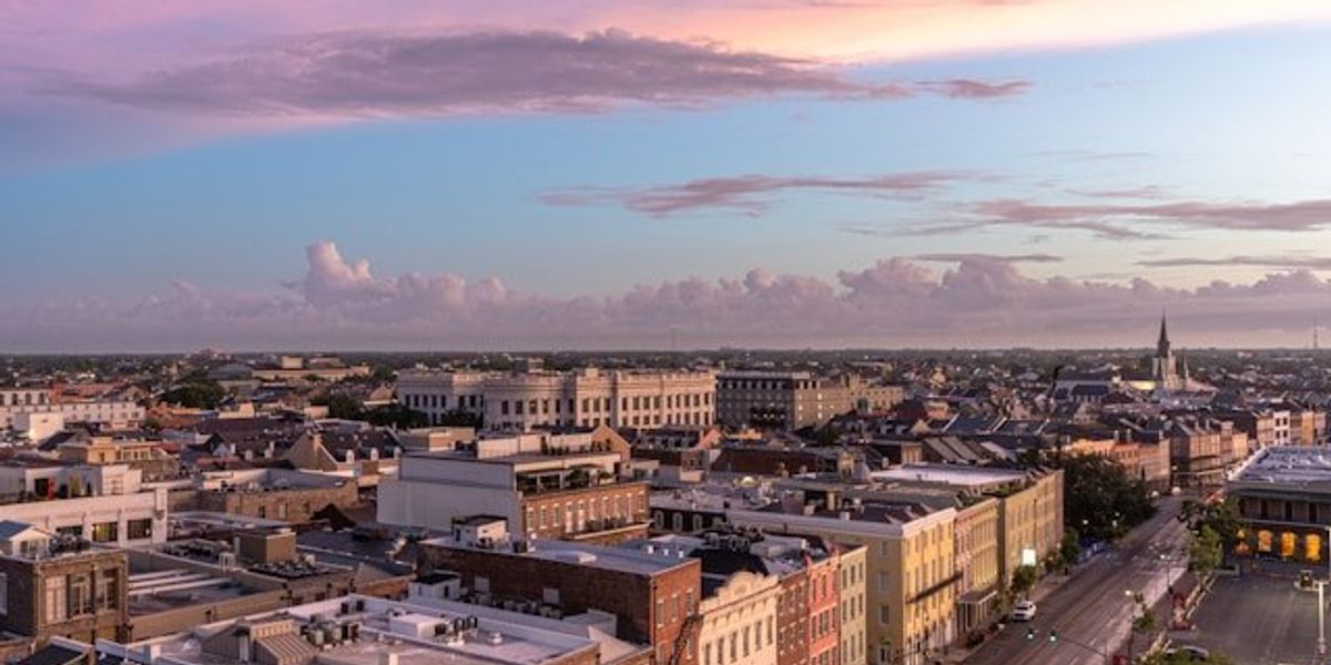 Charleston South Carolina buildings and street viewed from above.