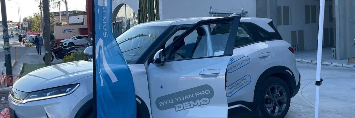 Chinese electric car manufactured by BYD on display in San Miguel de Allende, Mexico.