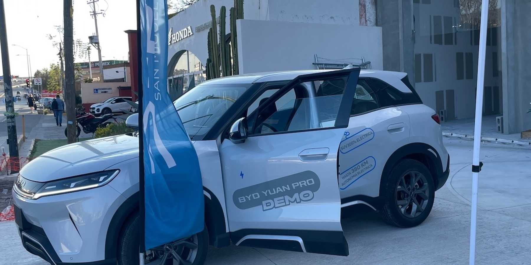 Chinese electric car manufactured by BYD on display in San Miguel de Allende, Mexico.