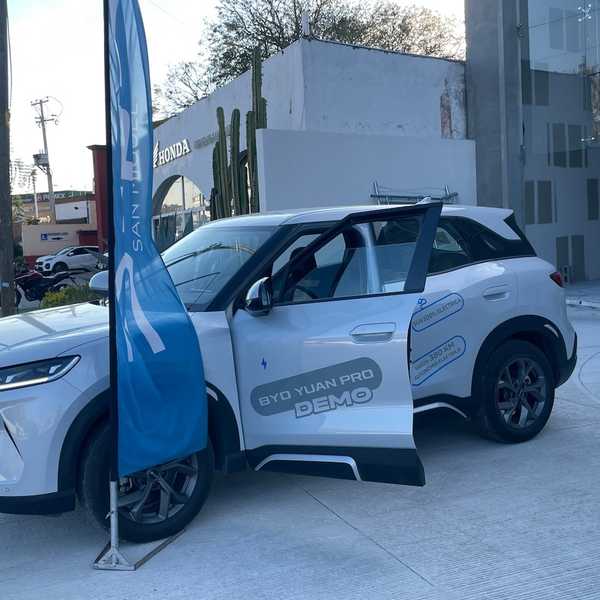 Chinese electric car manufactured by BYD on display in San Miguel de Allende, Mexico.