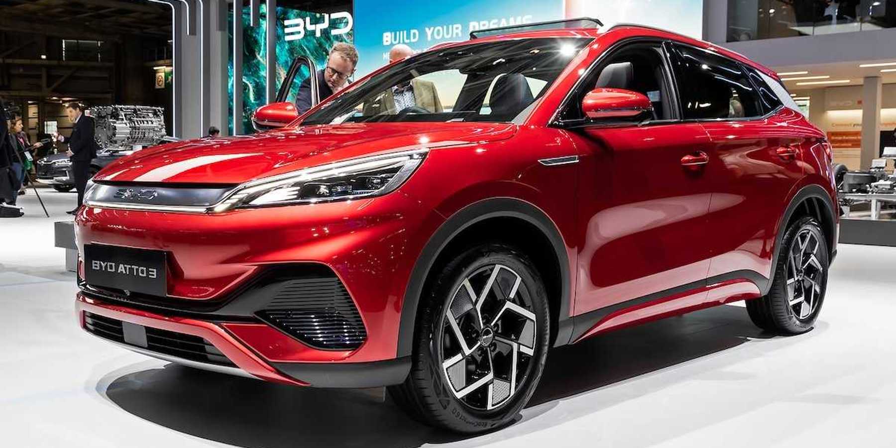 Chinese-made BYD Atto 3 electric car showcased at the Paris Motor Show, France 2022.