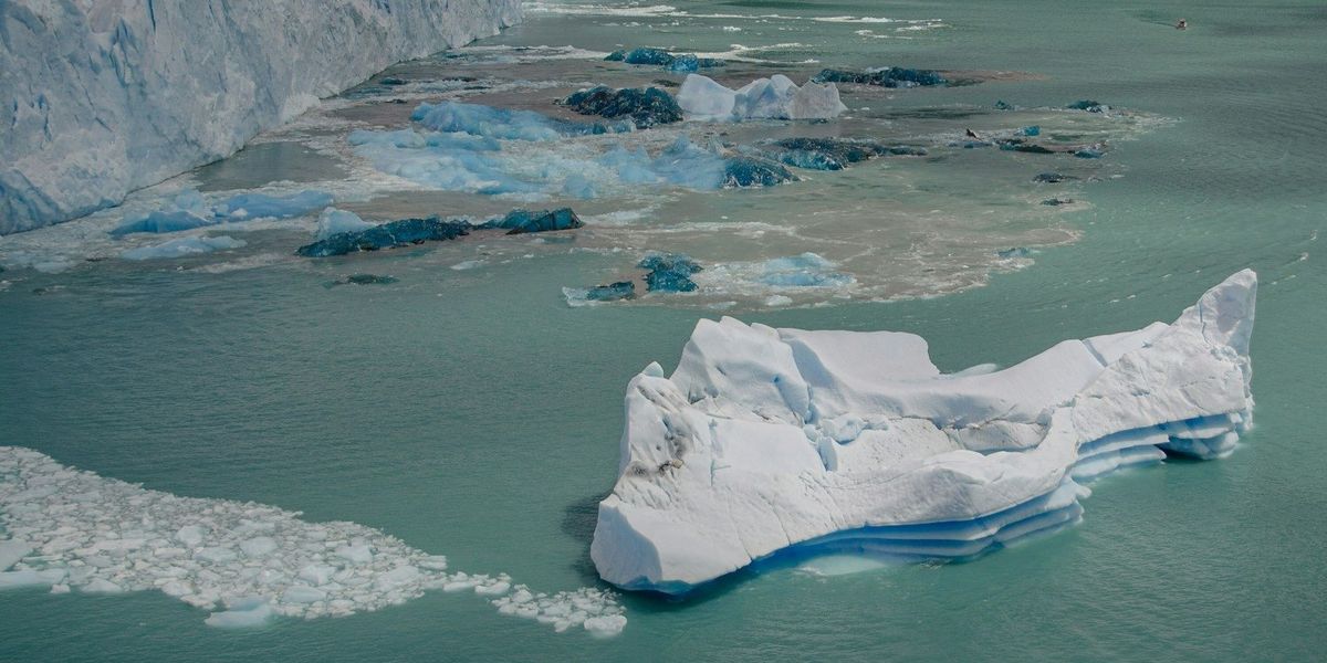 Chunks of ice float in ocean from melting polar ice sheets.