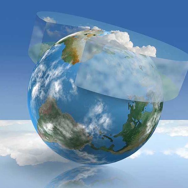 Climate control technology illustrated with an atmospheric pie chart superimposed on global earth