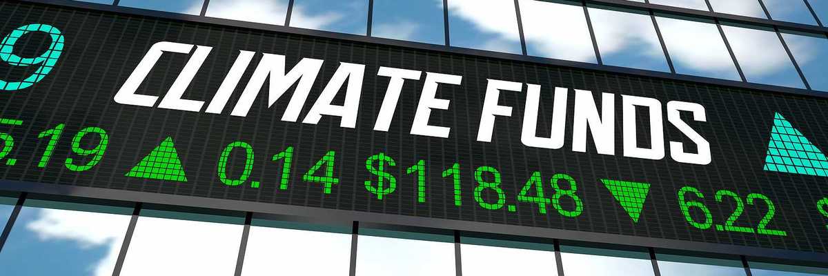 Climate funds stock ticker displayed on a building