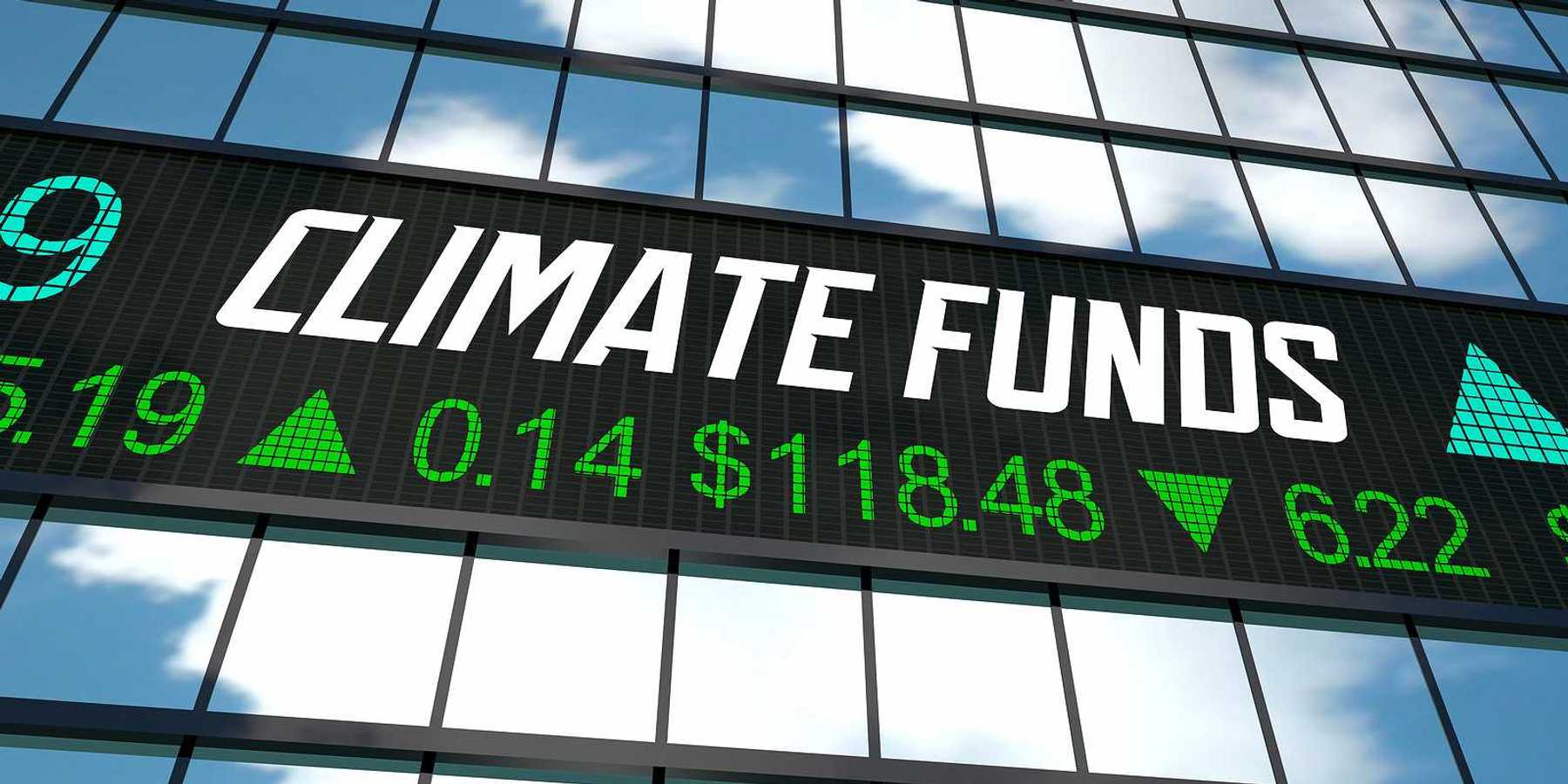Climate funds stock ticker displayed on a building