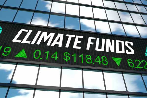Climate funds stock ticker displayed on a building
