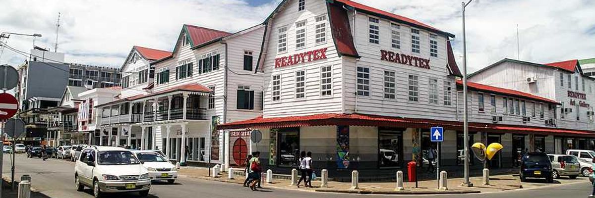 Colonial buildings in the town of Paramaribo Suriname