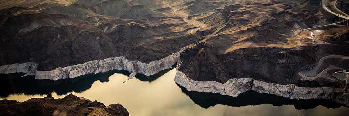 Colorado River showing "bathtub ring" low water levels near Hoover Dam