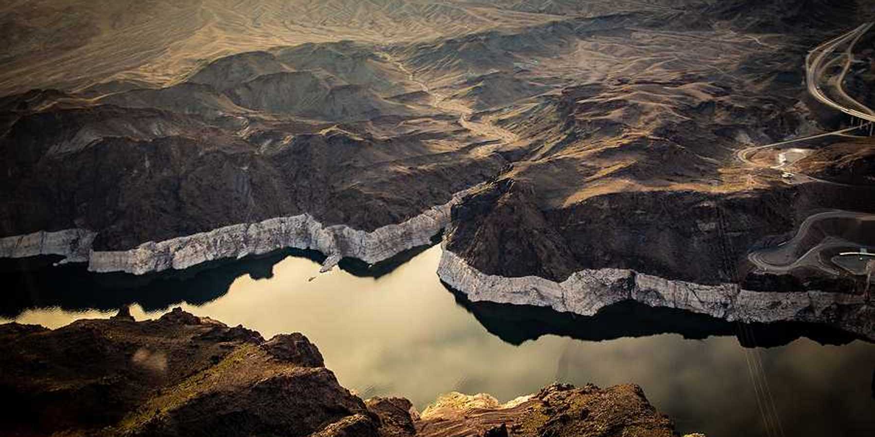 Colorado River showing "bathtub ring" low water levels near Hoover Dam