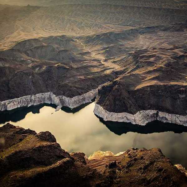 Colorado River showing "bathtub ring" low water levels near Hoover Dam