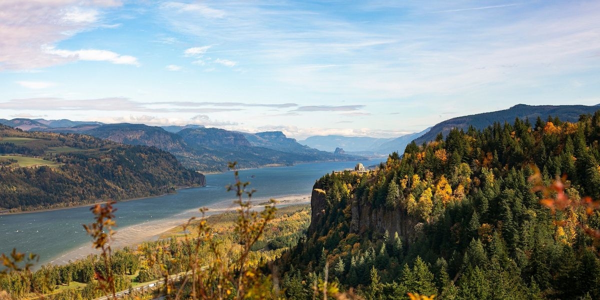 Columbia River viewed from hills above the valley.
