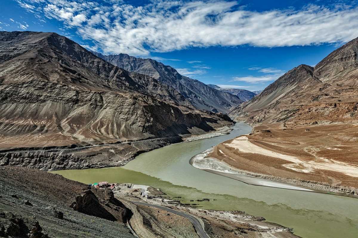 Confluence of Indus and Zanskar Rivers in the Himalayas