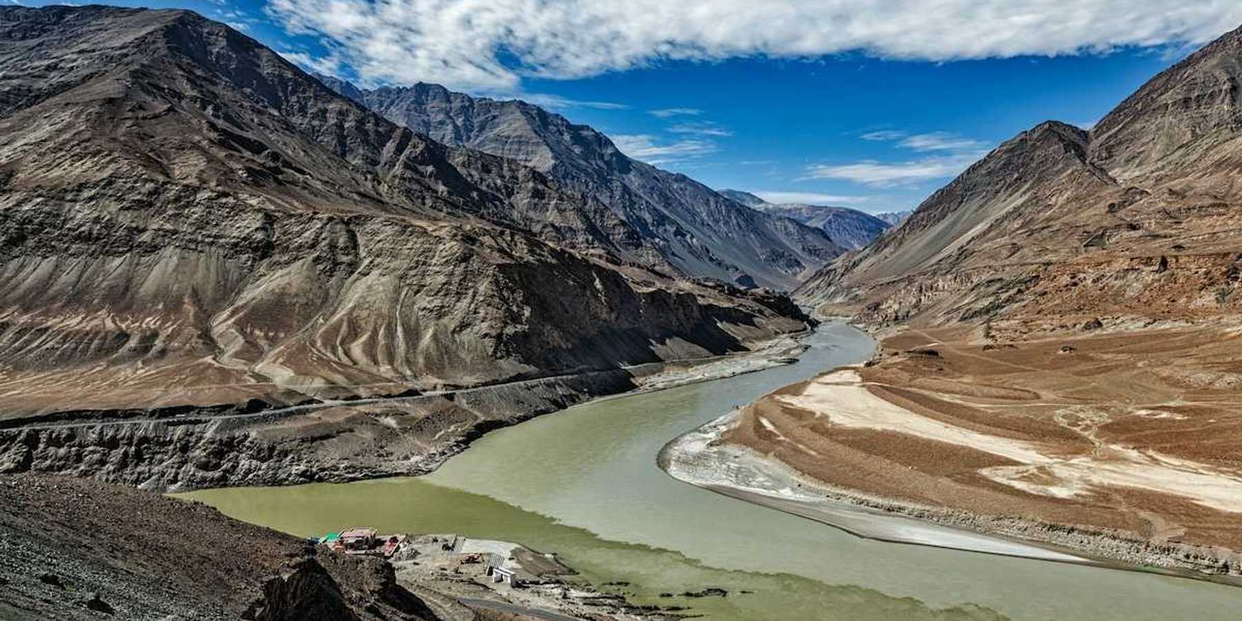Confluence of Indus and Zanskar Rivers in the Himalayas