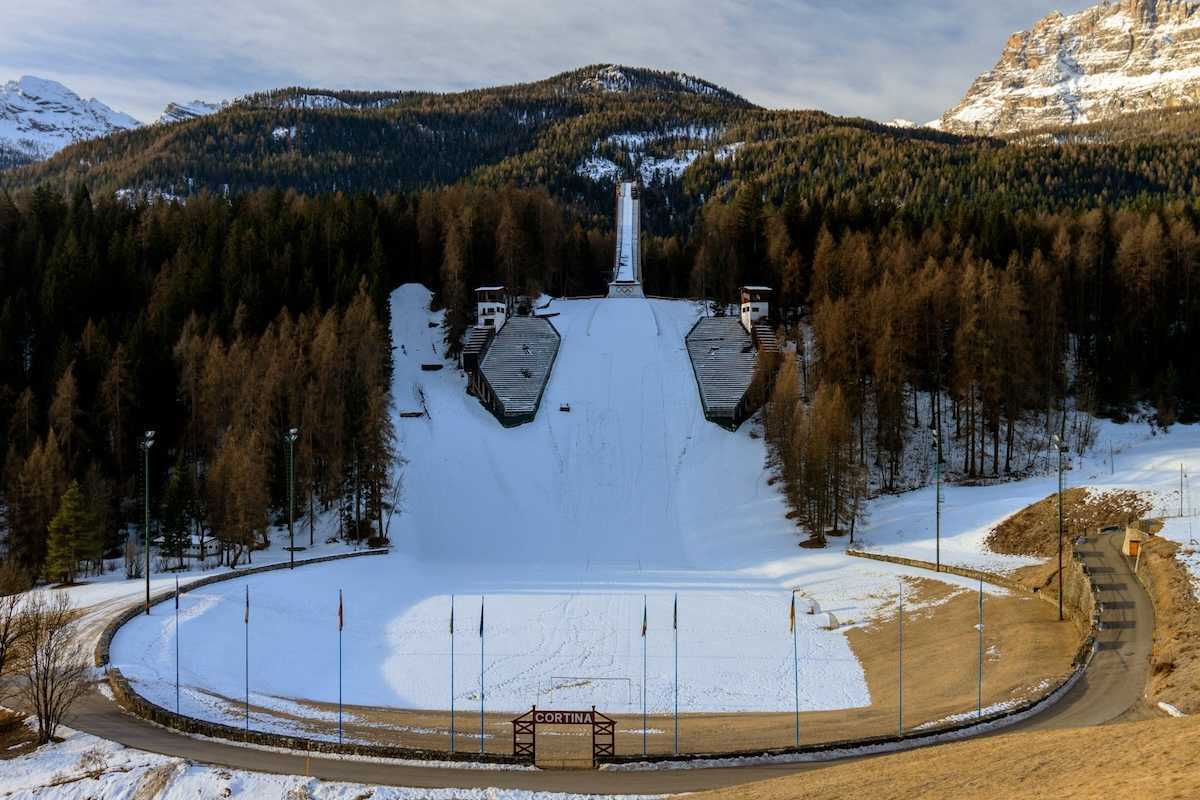 Cortina, Italy, Olympic jumping hill, partial snow cover