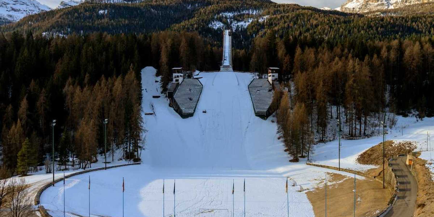 Cortina, Italy, Olympic jumping hill, partial snow cover