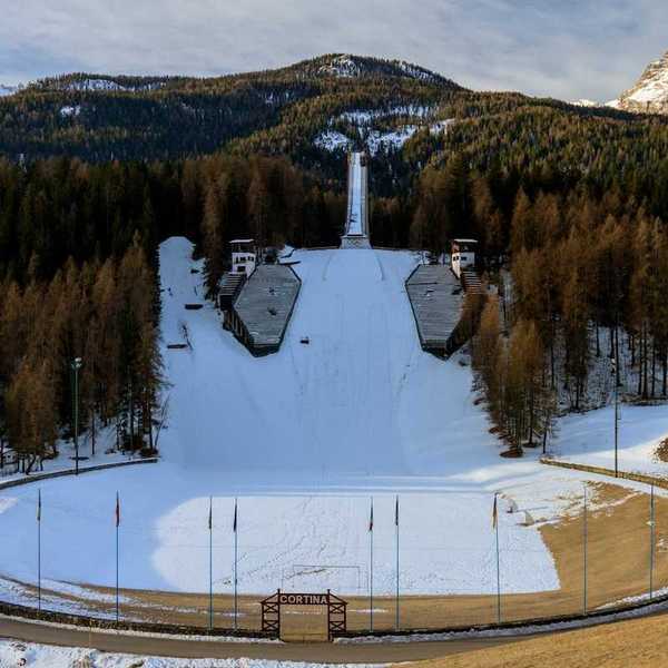 Cortina, Italy, Olympic jumping hill, partial snow cover