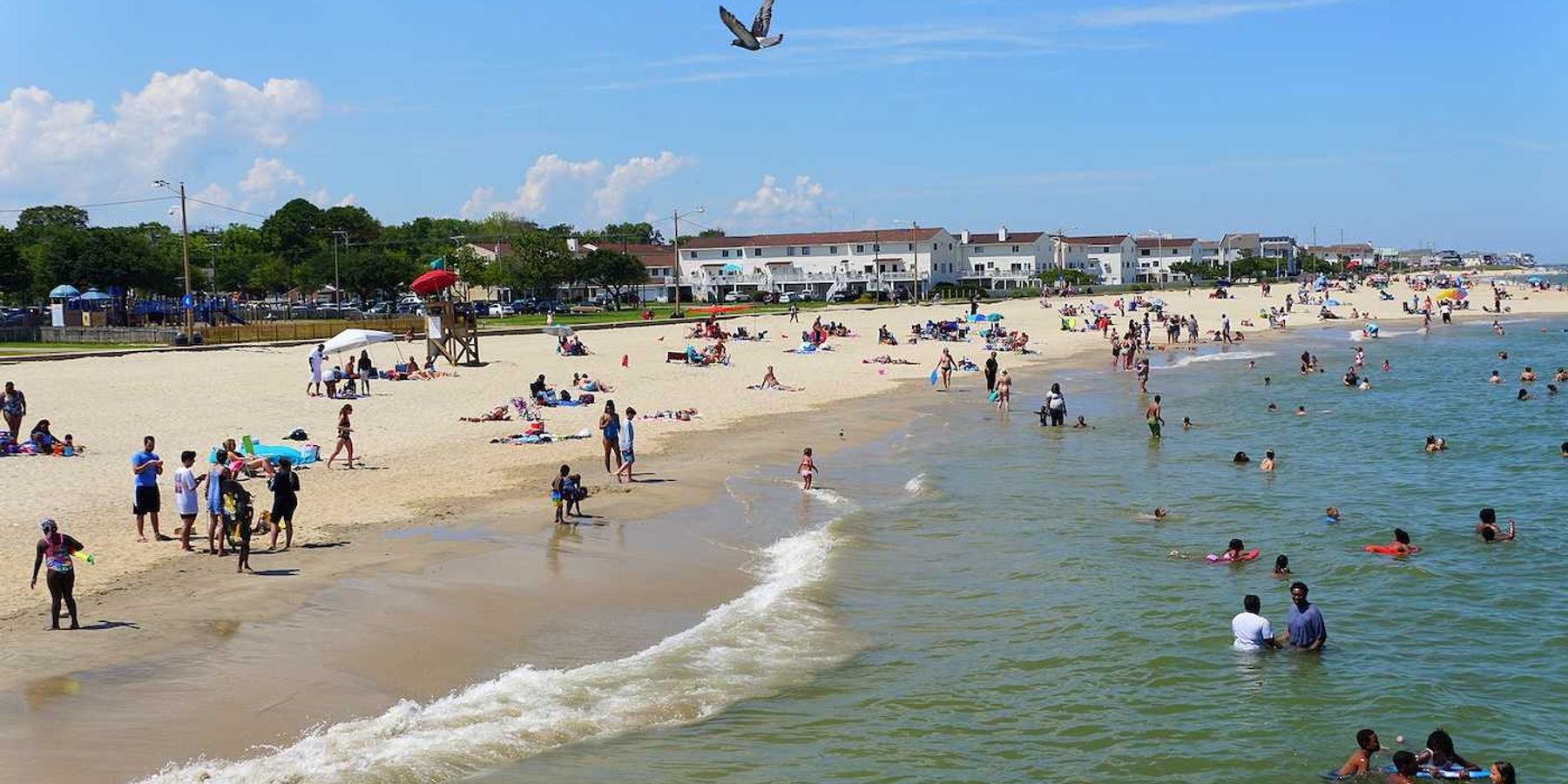 Crowds on the Buckroe Beach , Hampton, Virginia, during a hot summer day