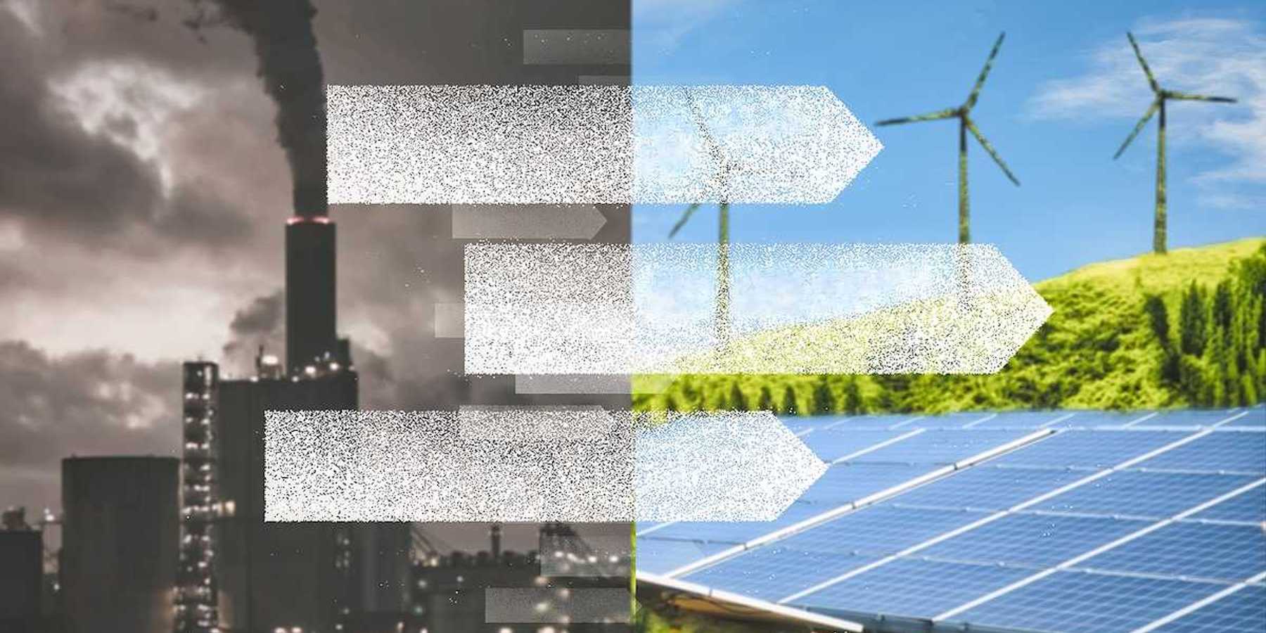 Depiction of energy transition from fossil fuel to green energy