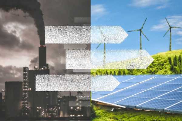 Depiction of energy transition from fossil fuel to green energy