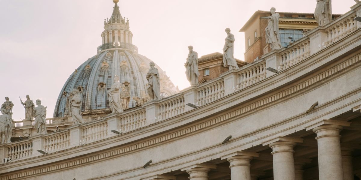 Dome and columns of St. Peters Basilica in Italy.