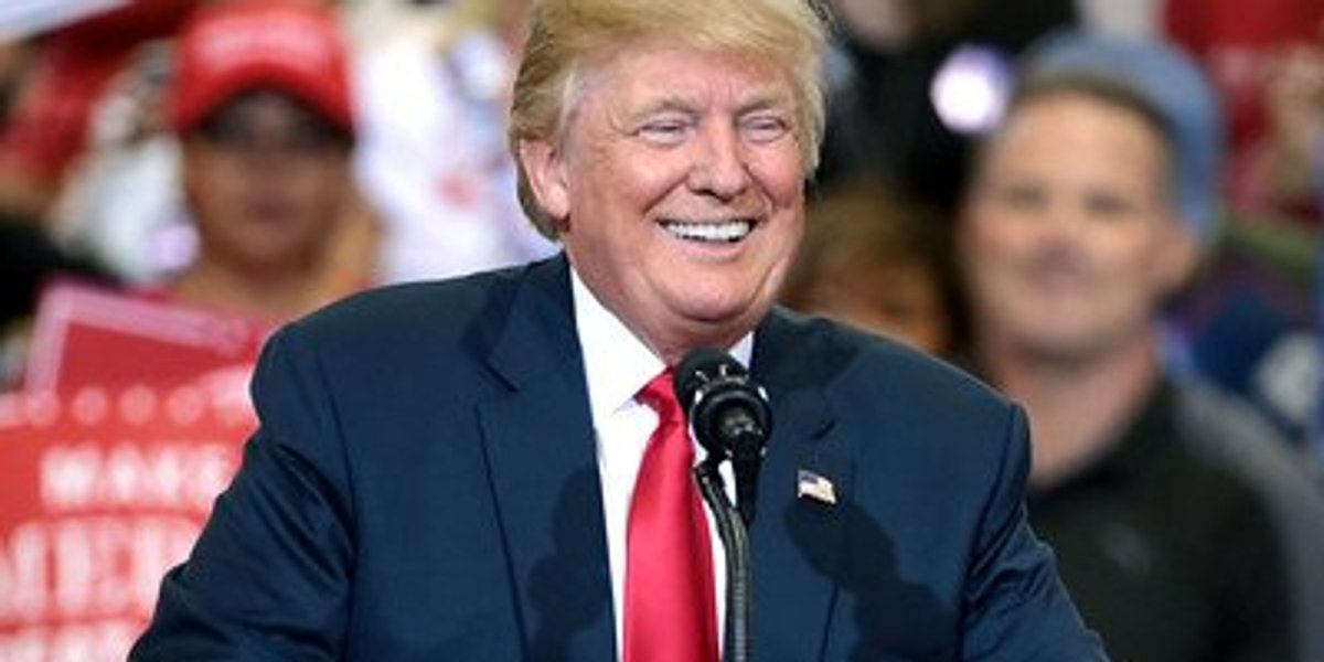 Donald Trump smiling at a campaign event